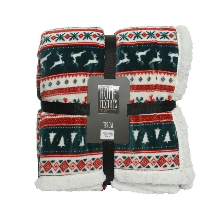 Hot KAEMINGK Plaid décor sapins renne flocon coloris vert en polyester - 130 x 150 cm