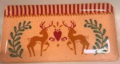 CADES DESIGN Plateau beige en métal à motifs cerfs Rudolph - 31 x 16 cm