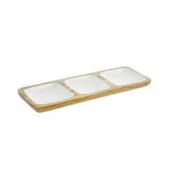 Clearance Plateau coloris blanc en bois de manguier