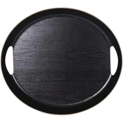 New Plateau de forme ovale coloris noir en bois de bambou - 46 x 41 cm