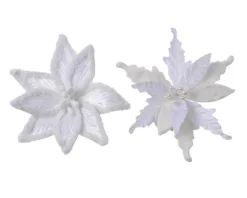 KAEMINGK Poinsettia blanc sur clip en polyester et fausse fourrure - Ø 30 x H 4 cm