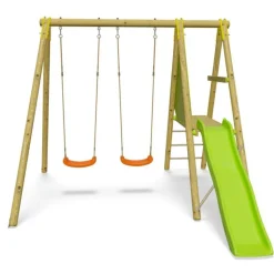 Clearance ALÉO BY TRIGANO Portique 2 balançoires 1 toboggan en bois Trigano - 2,30 m