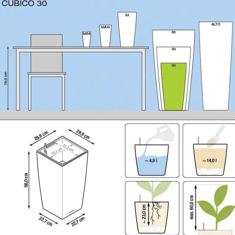 Outlet LECHUZA Pot à réserve d'eau Cubico Rouge scarlet L.30x30 x H.56 cm
