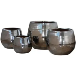 Outlet LES POTERIES D'ALBI Pot Cancale coloris métal en terre cuite émaillée H 14 x Ø 14 cm