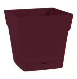 Outlet EDA Pot carré en polypropylène rouge Bourgogne avec soucoupe clipsée Toscane 3 L - 17,4 x 17,4 cm