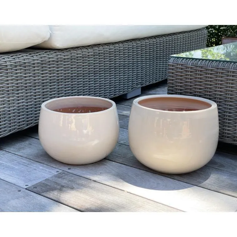 Sale LES POTERIES D'ALBI Pot coloris beige en terre émaillée le lisère - Ø 20 cm