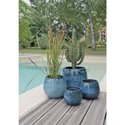 Hot LES POTERIES D'ALBI Pot coloris blue wave en terre émaillée Cancale - Ø 25 x H 27 cm