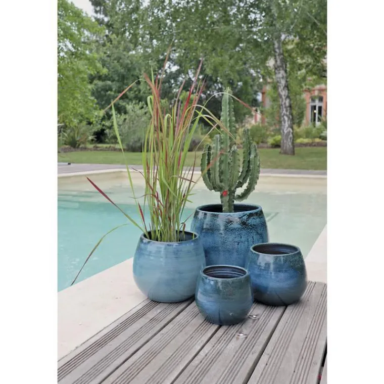 Hot LES POTERIES D'ALBI Pot coloris blue wave en terre émaillée Cancale - Ø 25 x H 27 cm