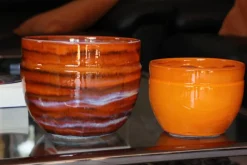 Outlet LES POTERIES D'ALBI Pot en terre cuite émaillée orange Savane Austral - Ø 16 x H 13 cm