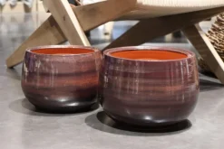 Sale LES POTERIES D'ALBI Pot en terre cuite émaillée marron Châtaigne Les Poteries d’Albi Le Liseré - Ø 25 x H 19 cm