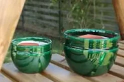 Sale LES POTERIES D'ALBI Pot en terre cuite émaillée coloris vert Austral - Ø 16 x H 13 cm