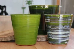 Clearance LES POTERIES D'ALBI Pot en terre cuite émaillée vert Forêt Les Poteries d’Albi Odyssée - Ø 18 x H 18 cm