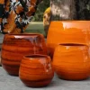 Hot LES POTERIES D'ALBI Pot en terre émaillée orange Savane Cancale - Ø Ø 17 x H 17 cm