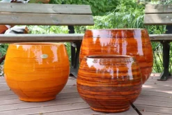 New LES POTERIES D'ALBI Pot en terre émaillée orange Savane Bahia - Ø 43 x H 46 cm