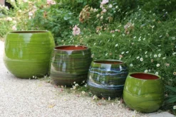 Hot LES POTERIES D'ALBI Pot en terre émaillée vert Forêt Cancale - Ø 14 x H 14 cm