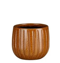 New EDELMAN Pot rond Hollande cannelé ocre Pablo – Ø 24 x H 12 cm