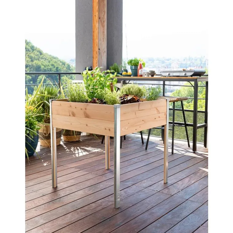 Outlet MON PETIT POTAGER Potager carré en bois sur pieds gamme Design grand modèle - 80 x 75 x 80 cm