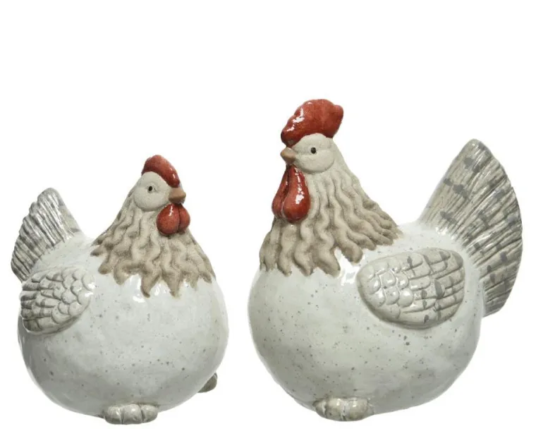 Outlet KAEMINGK Poule décorative coloris banc en terre cuite - 12 x 19 x 20 cm