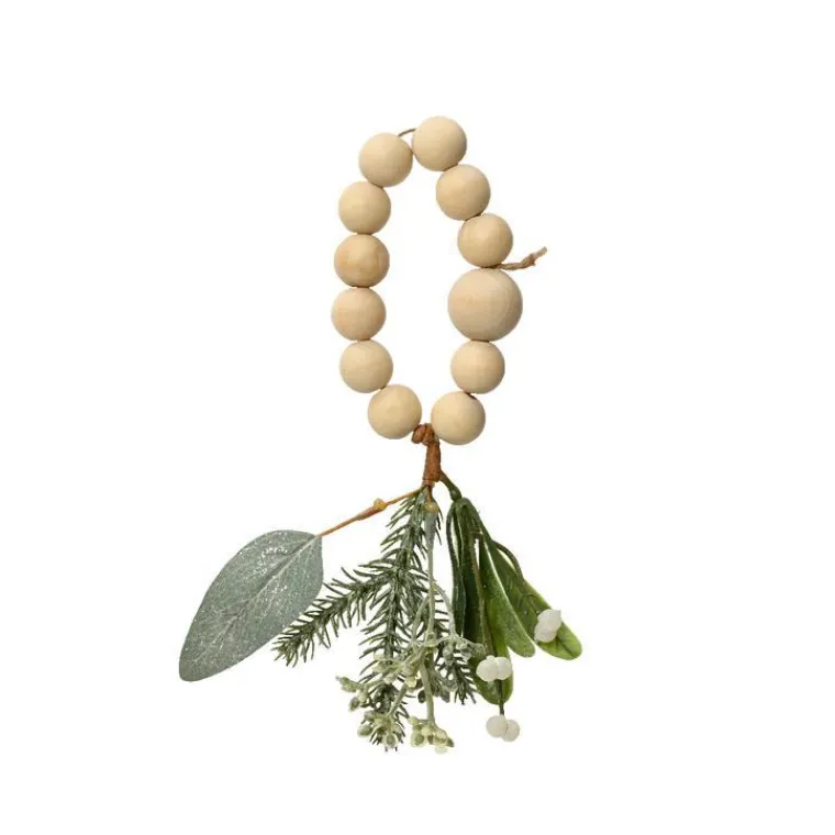 Online KAEMINGK Rond de serviette coloris vert avec boules en bois, pommes de pin, eucalyptus et paillettes Modern – 6 x 9 x 9 cm