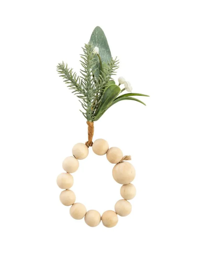 Online KAEMINGK Rond de serviette coloris vert avec boules en bois, pommes de pin, eucalyptus et paillettes Modern – 6 x 9 x 9 cm