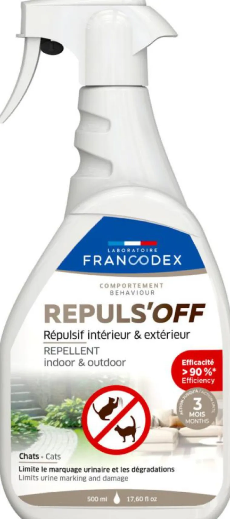 Best FRANCODEX RŽpulsif d'intŽrieur et d'extŽrieur pour chat marquages urinaires et dŽgradations Repuls'Off - 500 ml