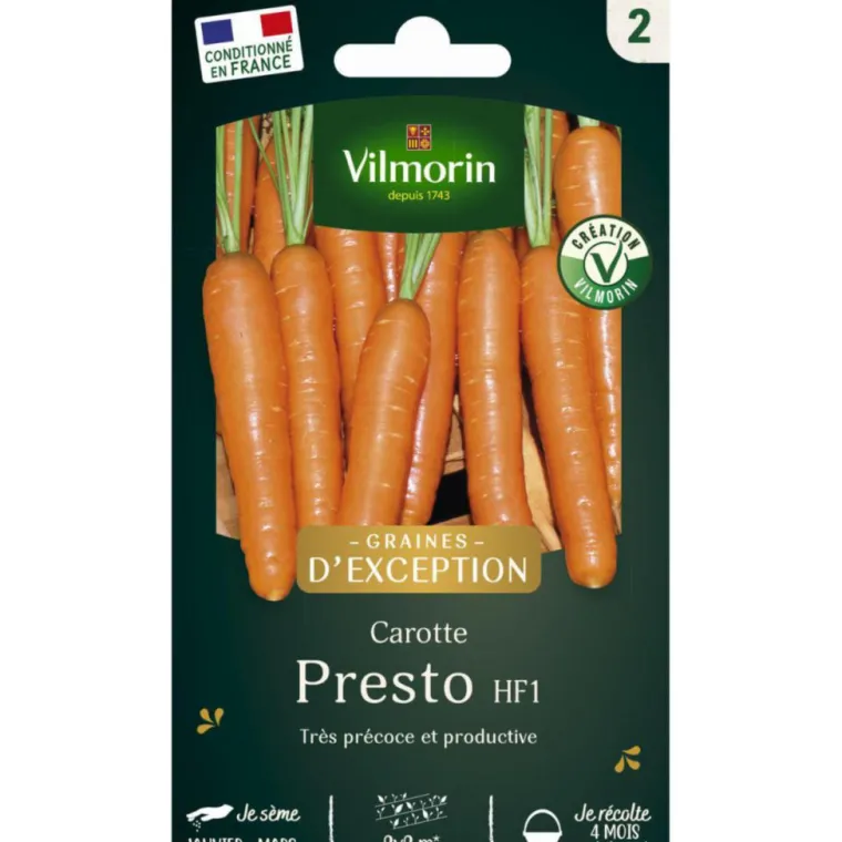 New VILMORIN Sachet de semences potagères graines de carotte Presto HF1 Graines d'Exception