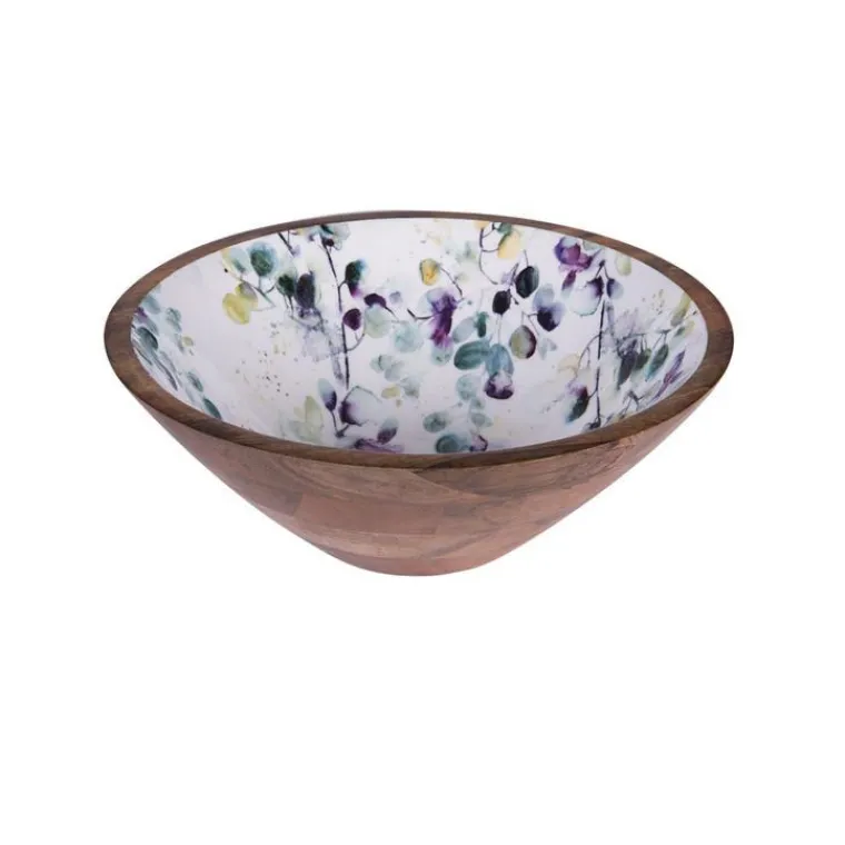 Discount Saladier coloris multicolore en bois de bambou motifs floraux façon aquarelle Garden flora - Ø 30 cm