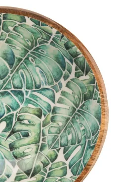 Discount Saladier rond décoré feuilles coloris bleu en manguier émaillé - 30 x 30 x 13 cm