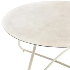 Clearance Salon de jardin en acier coloris beige Iris - 4 éléments (canapé, table basse et deux fauteuils)