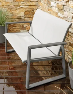 Sale Salon de jardin en aluminium graphite et toile textylène gris perle Alysse - 4 éléments (canapé, table basse et deux fauteuils)