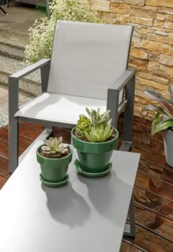 Sale Salon de jardin en aluminium graphite et toile textylène gris perle Alysse - 4 éléments (canapé, table basse et deux fauteuils)