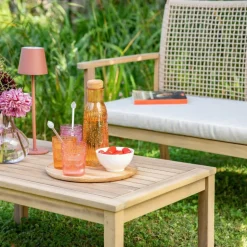 New Salon de jardin en bois et corde coloris beige Séquoïa - 4 éléments (canapé, table basse et deux fauteuils)