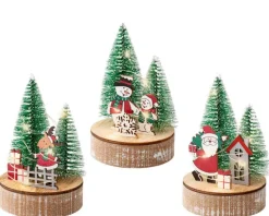 Sale KAEMINGK Scénette de Noël sur socle en bois avec figurine rouge et sapins verts à micro LED blanc chaud  - Ø 8 x H 12,5 cm