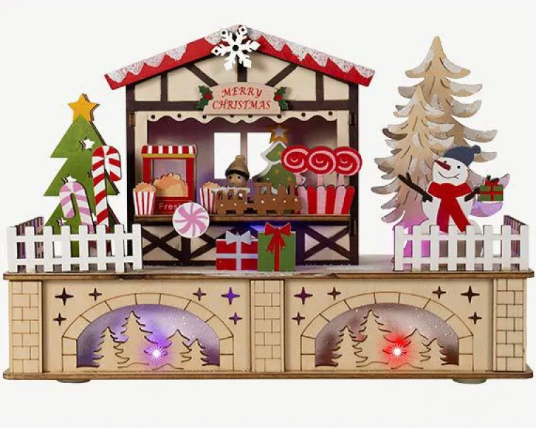 Sale BLACHÈRE ILLUMINATION Scénette fête foraine en bois à 8 LED couleur avec câble USB ou piles - 25 x 8 x 18 cm