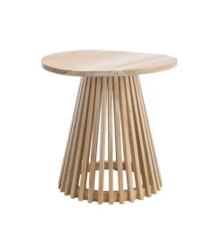 Outlet Selette ronde pied évasé coloris marron en bois de teck - 50 x 50 x 48 cm