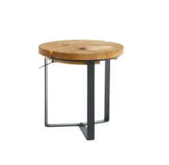 New LOUIS MOULIN Sellette industrielle basse en fer et plateau bois - Ø 29 x 30 cm