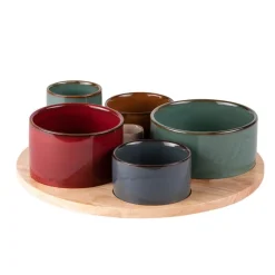 Clearance BASTIDE Service apéritif en porcelaine multicolore Elyas - 1 Plateau et 6 coupelles