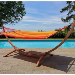 Online JOBEK Set support et hamac EsKapade coloris orange Sunny en bois et polypropylène Hamacs - 323 x 125 x 128 cm