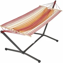 Outlet JOBEK Set support et hamac Metalik coloris rouge orange écru en métal et polypropylène Hamacs - 300 x 100 x 95 cm