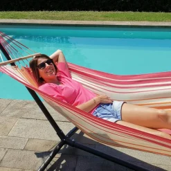 Outlet JOBEK Set support et hamac Metalik coloris rouge orange écru en métal et polypropylène Hamacs - 300 x 100 x 95 cm