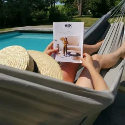 Clearance JOBEK Set support et hamac Weekend coloris anthracite taupe en bois et polypropylène Hamacs - 350 x 125 x 136,5 cm