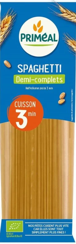 Outlet PRIMÉAL Spaghetti demi complet bio cuisson rapide en sachet de 500 g