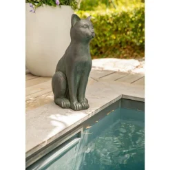 New HAIRIE GRANDON Statue en béton ciré anthracite chat déco grand modèle - 58 cm