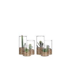 Sale Succulente verte artificielle en pot transparent H 13 x Ø 11 cm