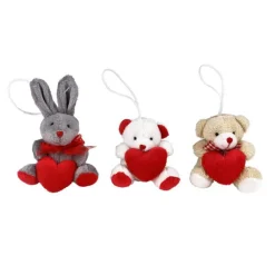 Suspension lapin en peluche avec cœurs - 8 cm