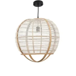 Suspension ronde en bois et lin Pella - Ø 45 x H 43,5 cm