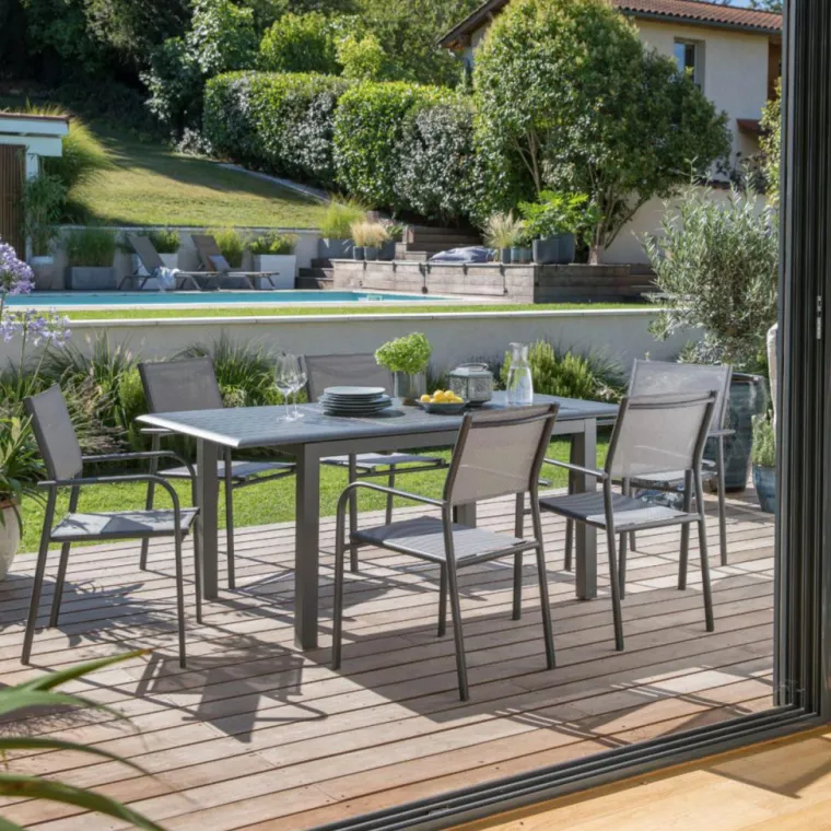 Online Table en aluminium graphite Caméline II - 220/320 x 110 cm