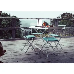 Hot FERMOB Table ronde pliante Bistro en acier coloris blanc coton Ø 96 cm