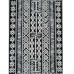 Online Tapis d'extérieur en polypropylène recyclé noir et crème Ethnique - 270 x 180 cm