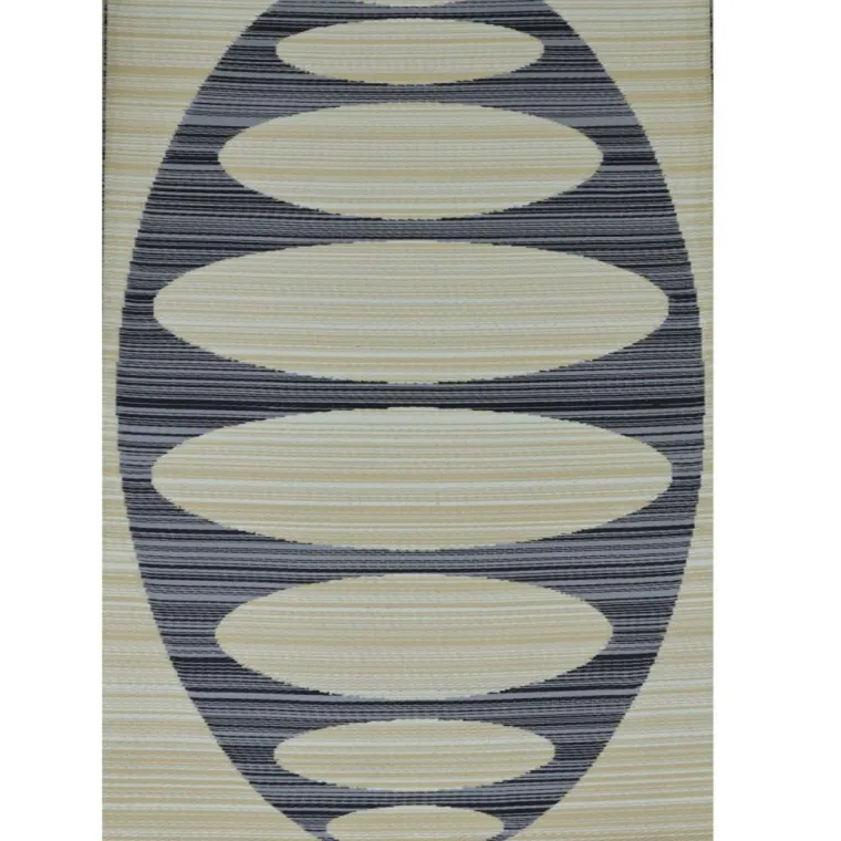 Sale Tapis d'extérieur en polypropylène recyclé noir et beige Ovalie - 300 x 240 cm